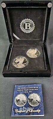 1991 S & 1992 S Proof Silver American Eagle 1 oz coins withbox COA 1 OUNCE EACH