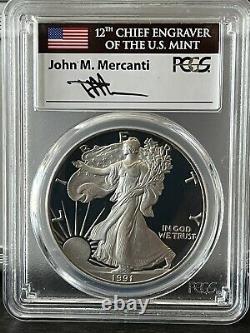 1991 S American Silver Eagle Pcgs Pr70 Dcam Mercanti Flag Pop Only 454