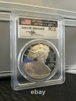 1991 S American Silver Eagle Pcgs Pr70 Dcam Mercanti Flag Pop Only 454