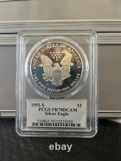 1991 S American Silver Eagle Pcgs Pr70 Dcam Mercanti Flag Pop Only 454