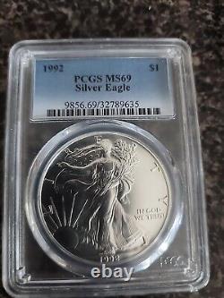 1992 $1 American Silver Eagle PCGS MS 69 Uncirculated UNC BU