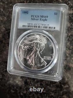 1992 $1 American Silver Eagle PCGS MS 69 Uncirculated UNC BU