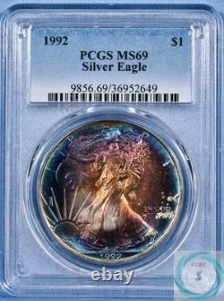 1992 1 oz Silver Eagle PCGS MS69 Mega Monster Toner