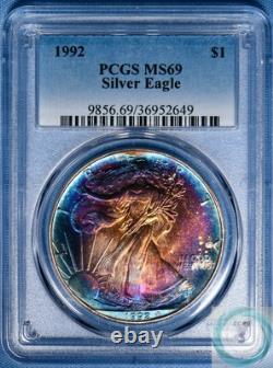 1992 1 oz Silver Eagle PCGS MS69 Mega Monster Toner