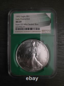 1992 Silver Eagle Ngc Ms69 Early Production From Us Mint Sealed Box Green Core
