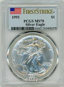 1993 $1 Silver Eagle PCGS MS 70 FIRST STRIKE PCGS Value 35k POP 1