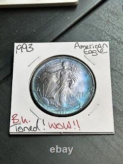 1993 American Silver Eagle Monster Toning Toned BU Uncirculated Coin (Raw9251)