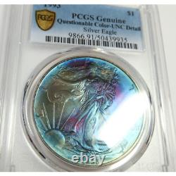 1993 PCGS UNC Detail TONED 1 oz Silver American Eagle SAE $1 US Coin #51918A