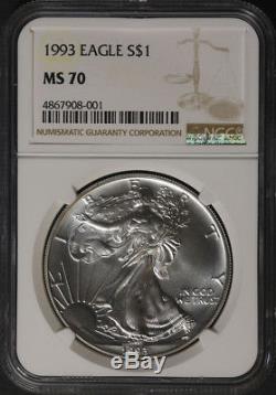 1993 Silver American Eagle $1 NGC MS70 Bright White Superb Eye Appeal