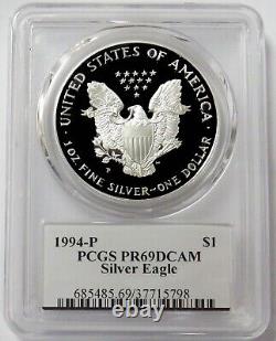 1994 P Mercanti American Silver Eagle $1 Dollar 1 Oz Pcgs Pr 69 Dcam