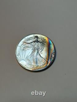 1994 Silver Eagle, Beautiful Crescent Rainbow Toning, Key Date, Bu Gem