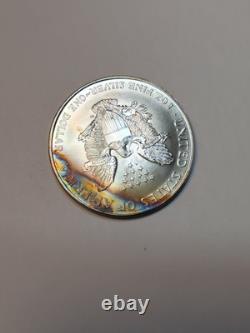 1994 Silver Eagle, Beautiful Crescent Rainbow Toning, Key Date, Bu Gem