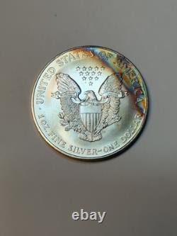 1994 Silver Eagle, Beautiful Crescent Rainbow Toning, Key Date, Bu Gem