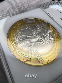 1994 Silver Eagle PCI Rainbow Toned Lots Of Bands