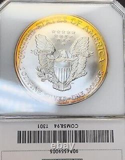 1994 Silver Eagle PCI Rainbow Toned Lots Of Bands
