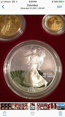 1995-w Eagle 10th Anniversary Five Coin Set Gold & Silver & Box & Coa Complete
