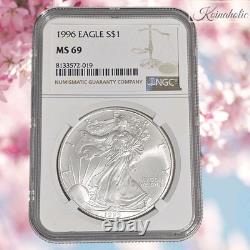 1996 $1 American Silver Eagle. 999 NGC MS69, Lowest Mintage Pulled From Storage