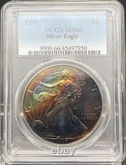 1996 ASE American Silver Eagle PCGS MS66 Gorgeous Rainbow Color