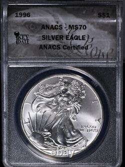 1996 Silver American Eagle $1 ANACS MS70 Rare Date -STOCK