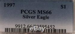 1997 Silver American Eagle/PCGS-MS66 / Very Rare Toning/ Amazing/#1022206254