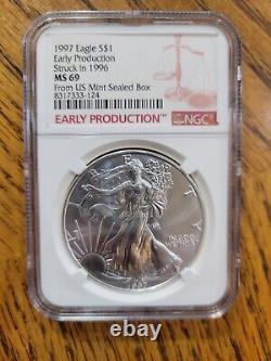 1997 Silver Eagle EARLY PRODUCTION Struck In 1996 MS69 From US Mint Sealed Box