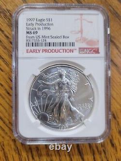 1997 Silver Eagle EARLY PRODUCTION Struck In 1996 MS69 From US Mint Sealed Box