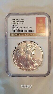 1997 Silver Eagle S Early Production Struck In 1996 MS69 From US Mint Sealed Box