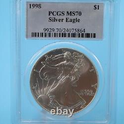 1998 1oz Silver American Eagle Dollar PCGS MS 70 some spots of tonning back