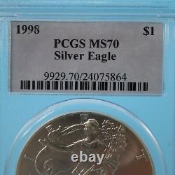1998 1oz Silver American Eagle Dollar PCGS MS 70 some spots of tonning back