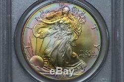 1998 Silver American Eagle MS68 PCGS Rainbow Toned Cotton Candy Coin 1oz