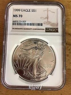 1999 AMERICAN EAGLE SILVER $1 DOLLAR NGC MS 70 RARE DATE in MS 70 Sweet