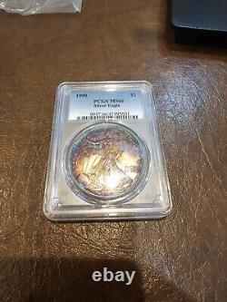 1999 Monster Rainbow Toned American Silver Eagle 1 Oz PCGS MS66 Must See