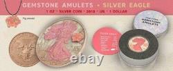 1 Oz Silver Coin 2019 American Eagle $1 Year of The Pig Amulet Opal Stone