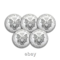 1 oz American Silver Eagles $1 BU Coins (Random Year) Lot of 5