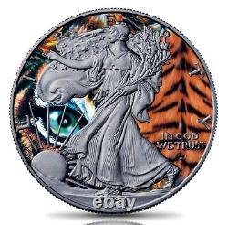 1 oz Silver American Eagle Spirit Animals The Tiger Colorized & Ruthenium