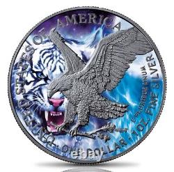 1 oz Silver American Eagle Spirit Animals The Tiger Colorized & Ruthenium