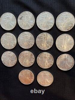 2000 Silver American Eagle. 1oz Silver. LOT OF 14 COINS SEE PHOTOS