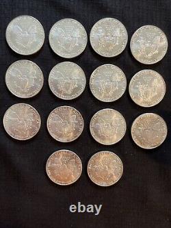 2000 Silver American Eagle. 1oz Silver. LOT OF 14 COINS SEE PHOTOS