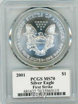 2001 $1 Silver American Eagle FIRST STRIKE PCGS MS70 MERCANTI