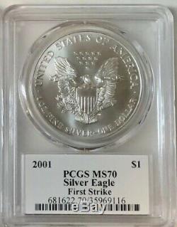 2001 $1 Silver American Eagle FIRST STRIKE PCGS MS70 MERCANTI