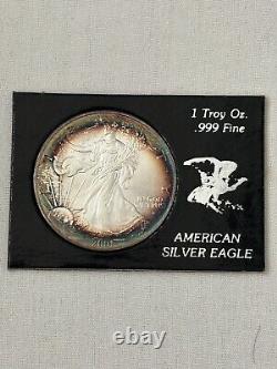 2001 1oz Us American Silver Eagle Monster Rainbow Rev. Rim Bullseye Toning UNC
