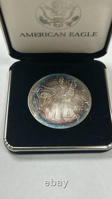 2001 AMERICAN SILVER EAGLE BU 1 OZ SILVER TONING TONED COIN (Raw13070) (AO)