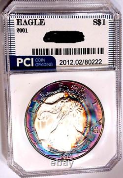 2001 American Silver Eagle Gem BU ++++ Stunning Color Toned Rainbow