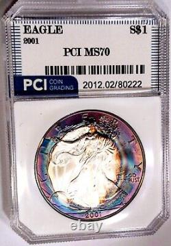 2001 American Silver Eagle Gem BU ++++ Stunning Color Toned Rainbow