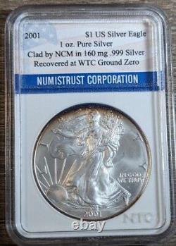 2001 Silver Eagle 1 Ounce. 999 WTC 9/11 Ground Zero Recovery NTC Certified