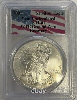 2001 Silver Eagle Dollar $1 PCGS Gem Unc 9-11-01 WTC Ground Zero Recovery