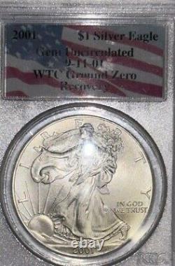 2001 Silver Eagle Dollar $1 PCGS Gem Unc 9-11-01 WTC Ground Zero Recovery