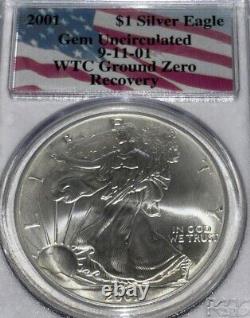 2001 Silver Eagle Dollar $1 PCGS Gem Unc 9-11-01 WTC Ground Zero Recovery