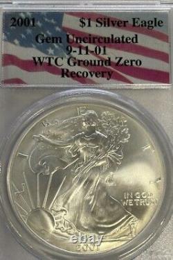 2001 Silver Eagle Dollar $1 PCGS Gem Unc 9-11-01 WTC Ground Zero Recovery