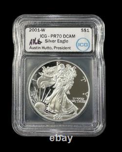 2001-W Proof American Silver Eagle ICG PR70 DCAM Austin Hutto Signed